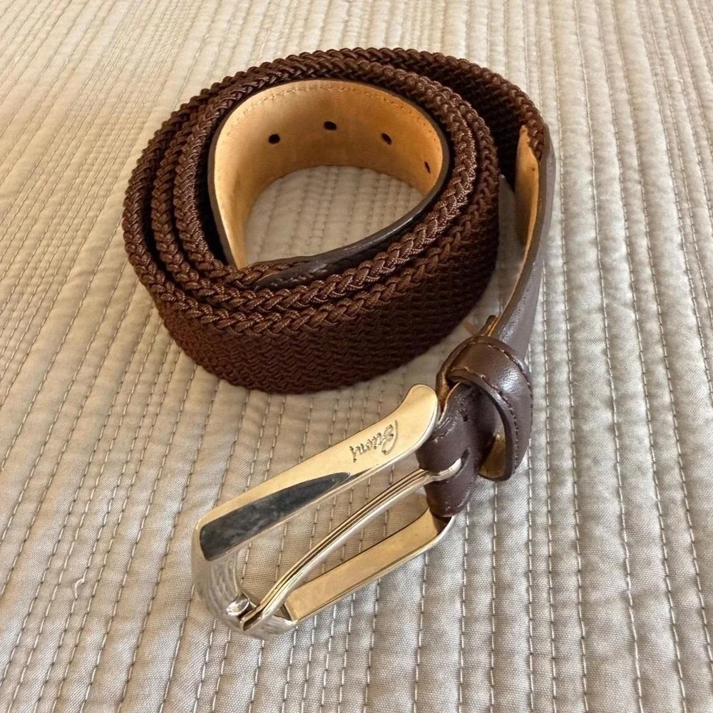 Brioni Mens Brown Woven Braided Calf Leather Belt Size 38 Hand Made in Italy